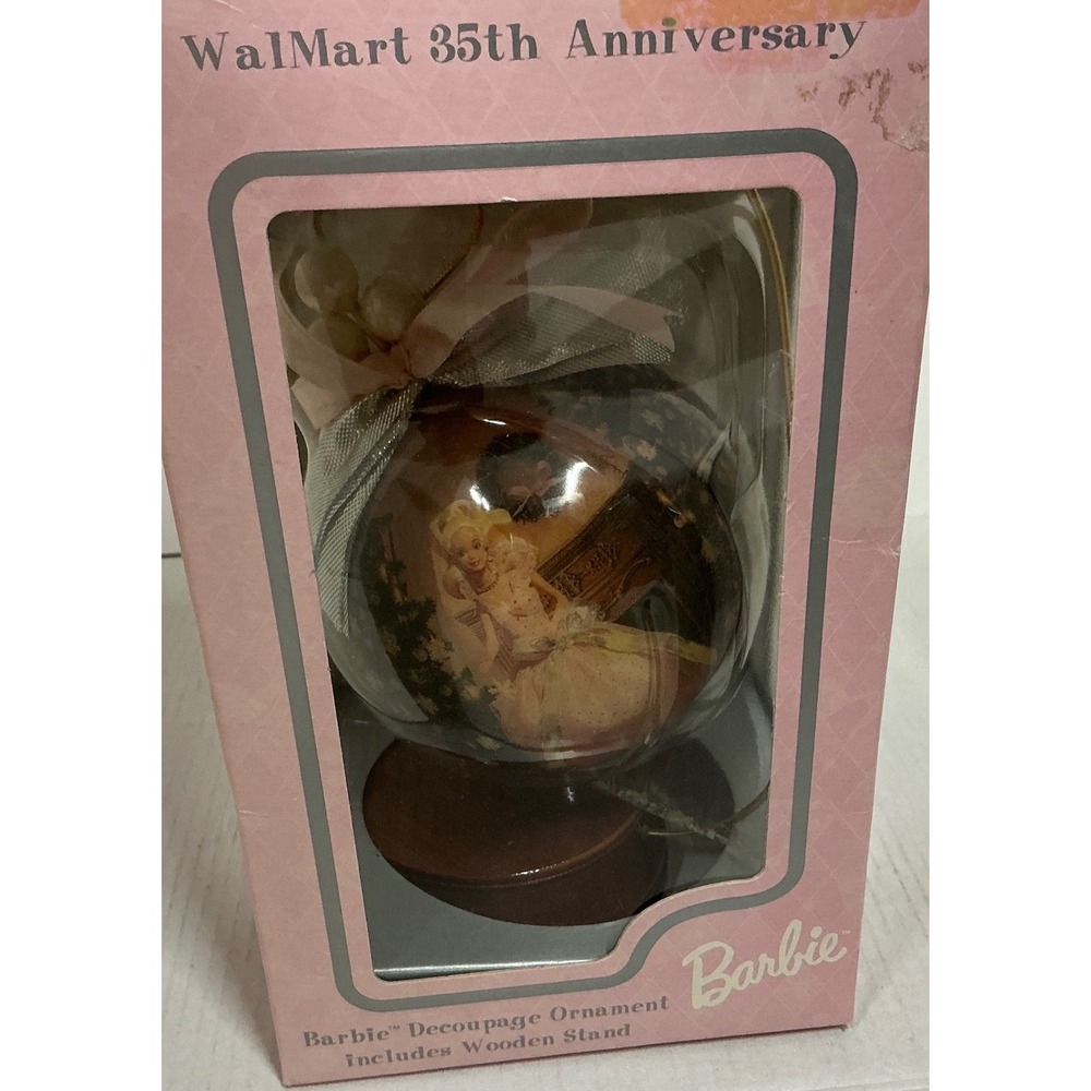 Barbie Vintage 1997 Decoupage Ornament Walmart 35th Anniversary Wooden Stand NIB